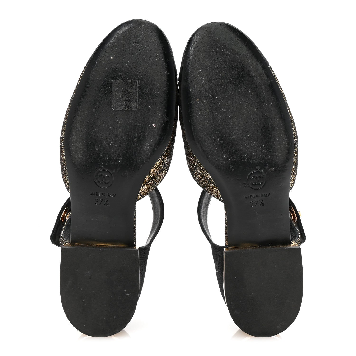 Chanel Laminated Suede Kidskin Grosgrain Quilted Cap Toe Ballerina Flats 37.5 Gold Black 6 of 10