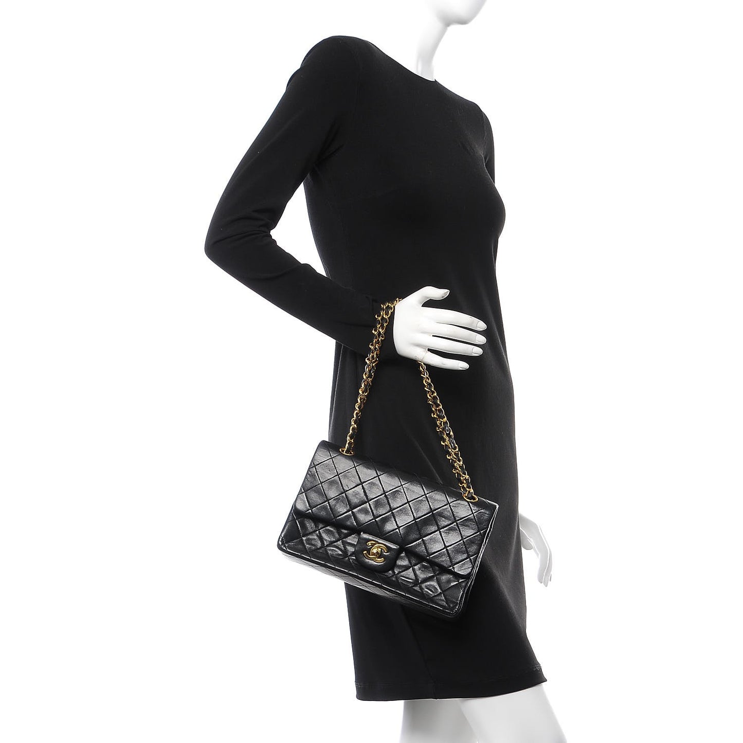 Lambskin Quilted Medium Double Flap Black