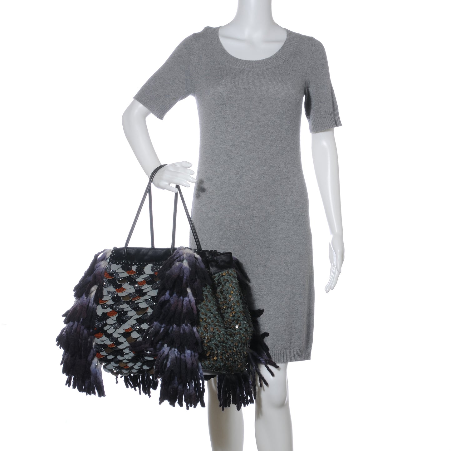Wool Sequin Calfskin Ricami Embroidered Pillow Grande Voodoo Tote
