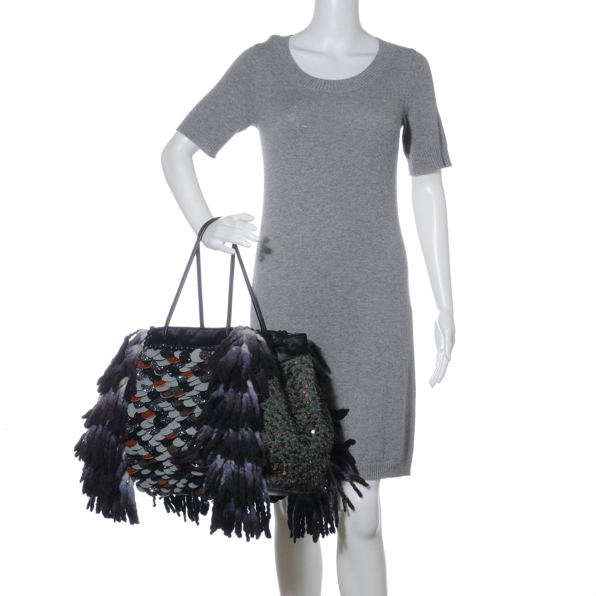 Fendi Wool Sequin Calfskin Ricami Embroidered Pillow Grande Voodoo Tote 2 of 8