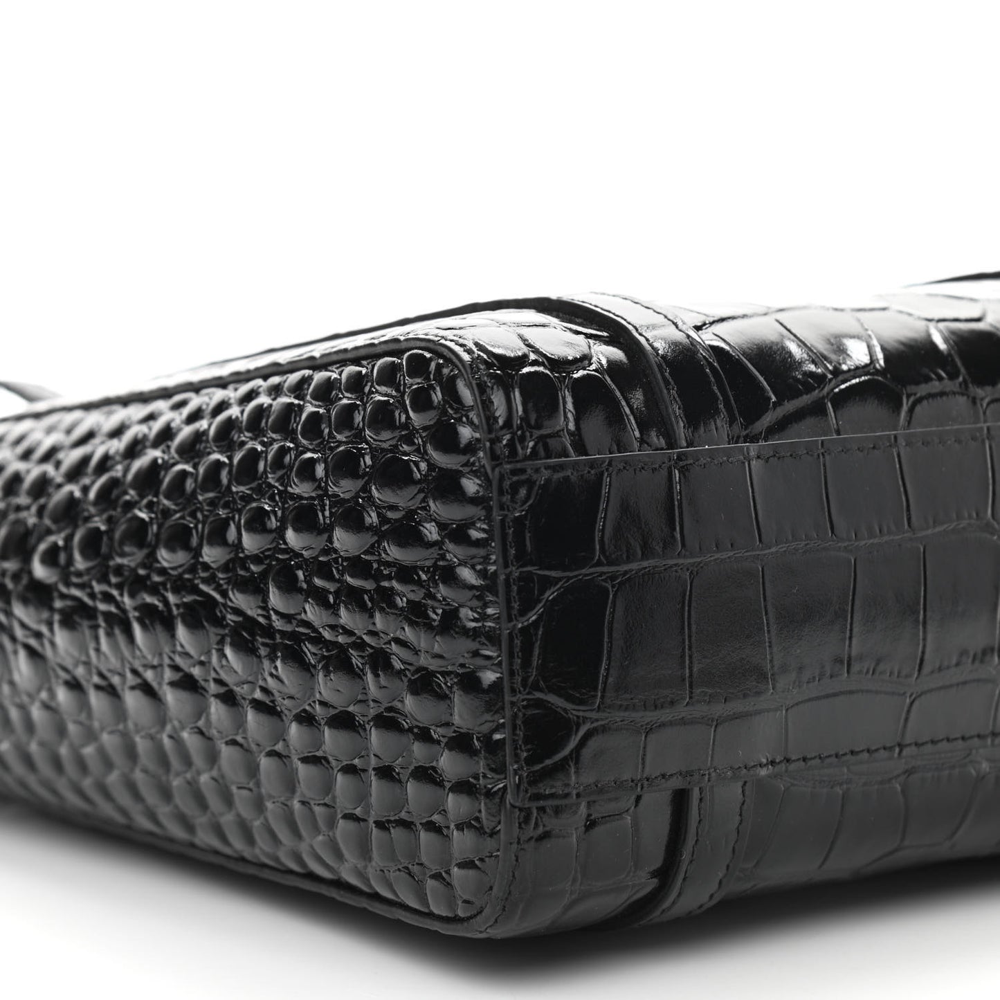 Shiny Calfskin Logo Crocodile Embossed XXS Everyday Tote Black