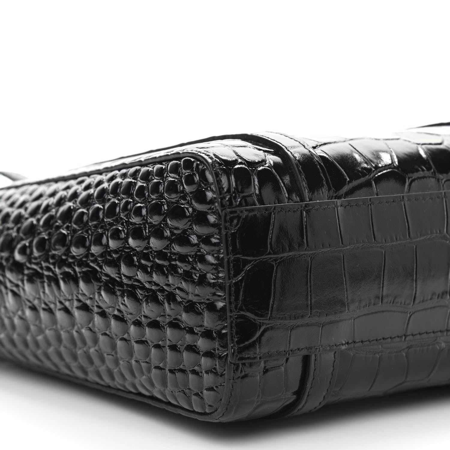 Balenciaga Shiny Calfskin Logo Crocodile Embossed XXS Everyday Tote Black 8 of 9