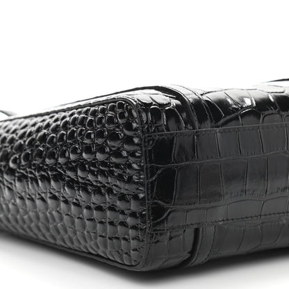 Balenciaga Shiny Calfskin Logo Crocodile Embossed XXS Everyday Tote Black 8 of 9