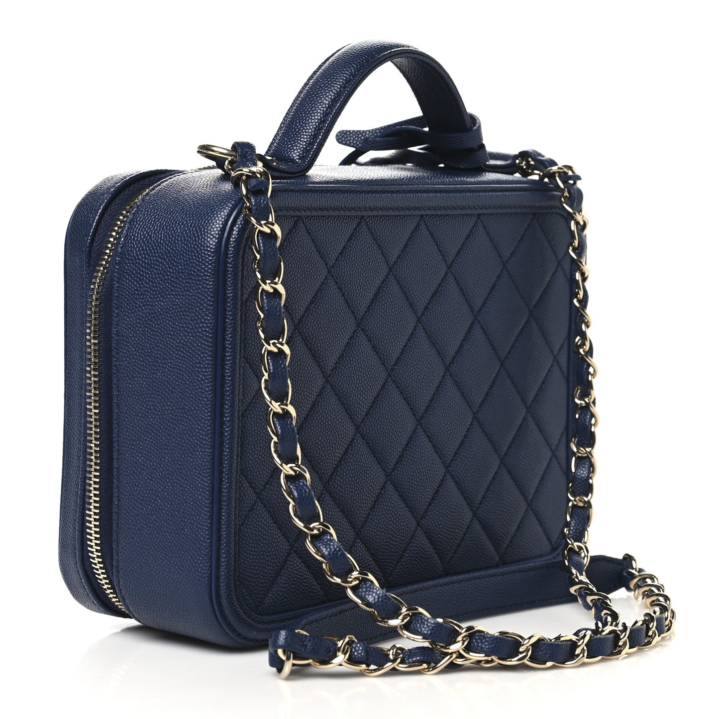 Caviar Quilted Medium CC Filigree Vanity Case Navy