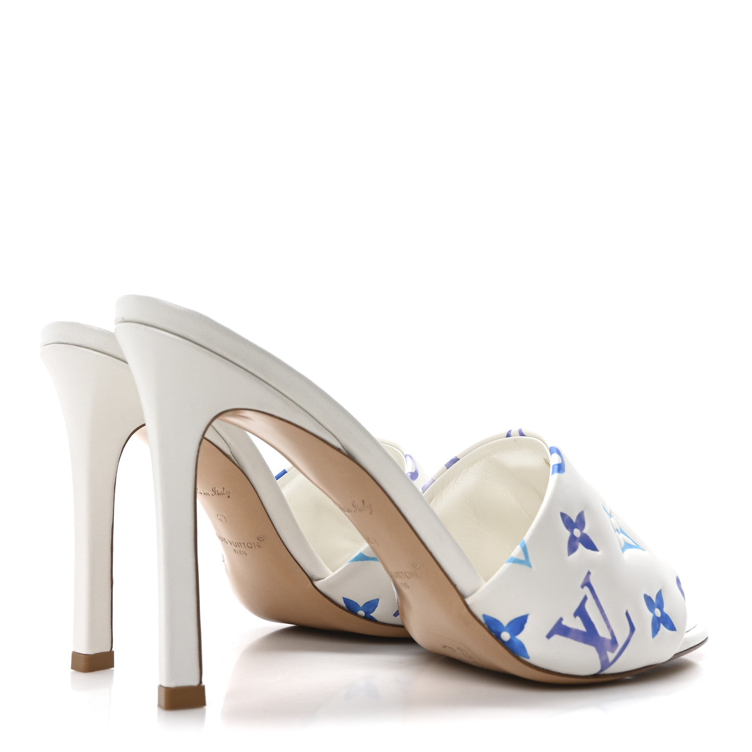 Louis Vuitton Lambskin Embossed Monogram By The Pool Revival High Heel Mules 41 White Blue Purple 5 of 9
