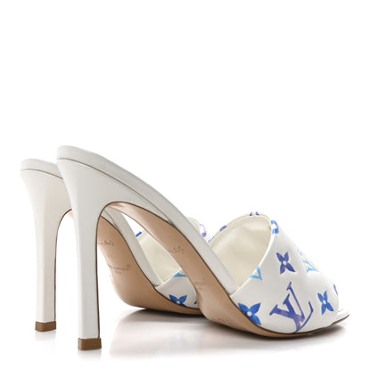 Louis Vuitton Lambskin Embossed Monogram By The Pool Revival High Heel Mules 41 White Blue Purple 5 of 9