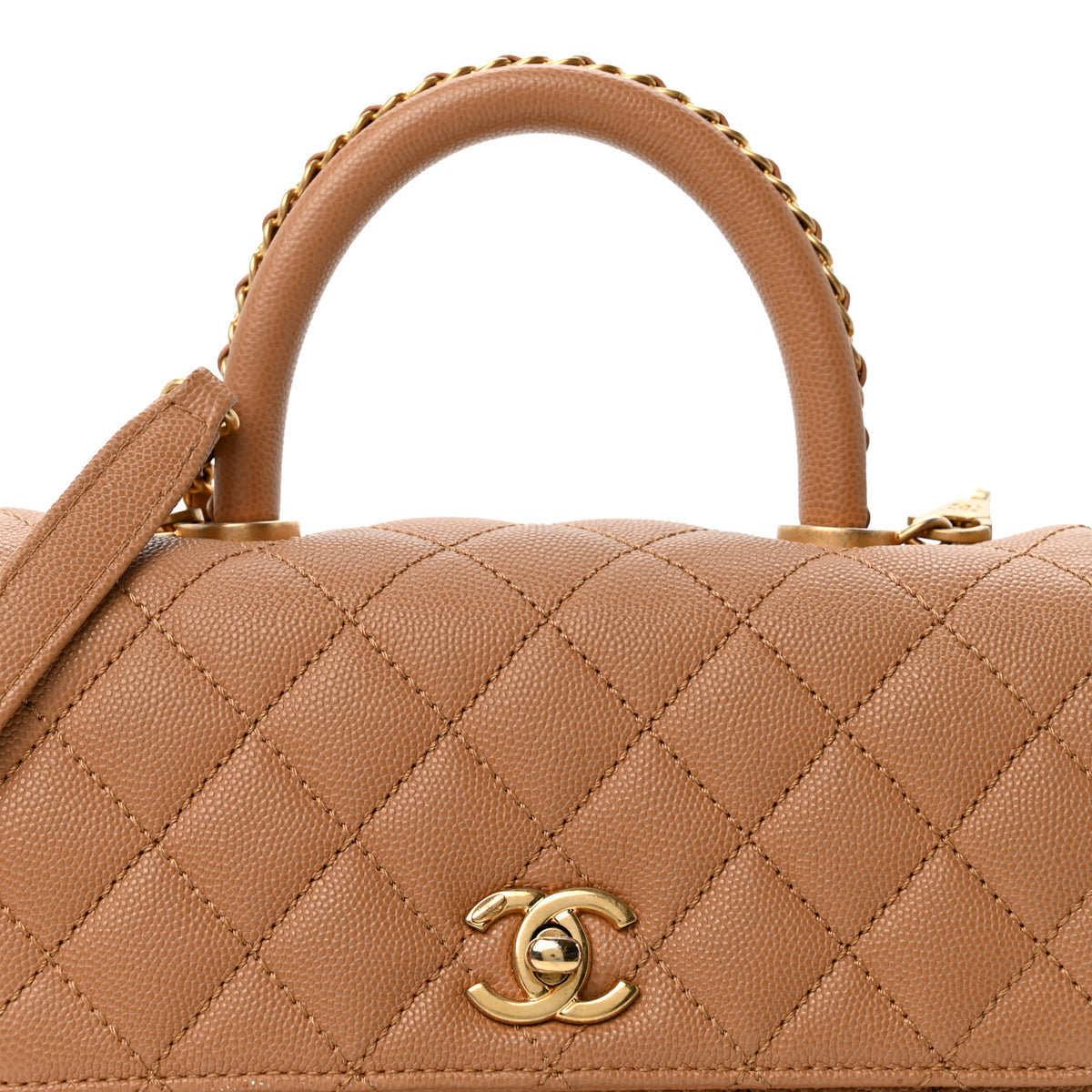 Caviar Quilted Mini Coco Chain Handle Flap Dark Beige
