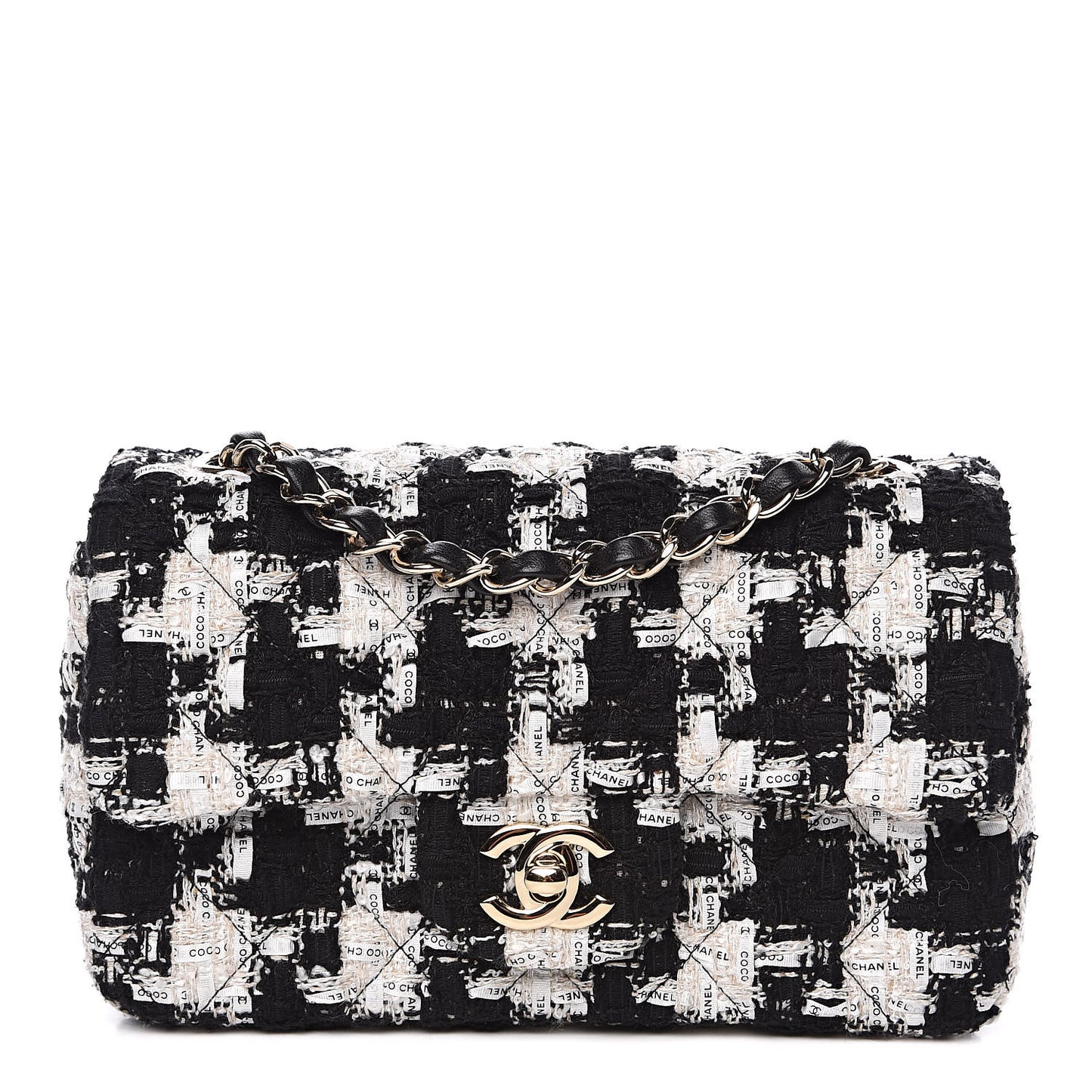 Tweed Quilted Mini Rectangular Flap Black Ecru White