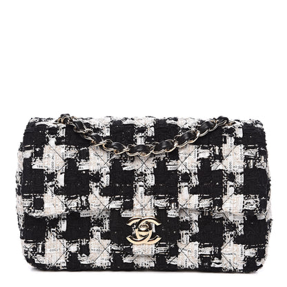Chanel Tweed Quilted Mini Rectangular Flap Black Ecru White 1 of 12