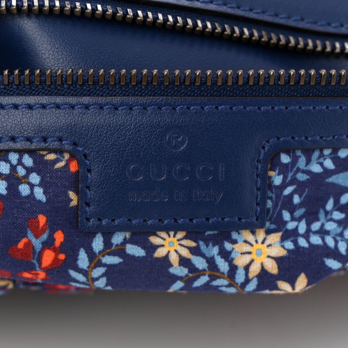 Cotton Calfskin Matelasse Floral Print Small GG Marmont Shoulder Bag Blue Red Deep Ocean Blue