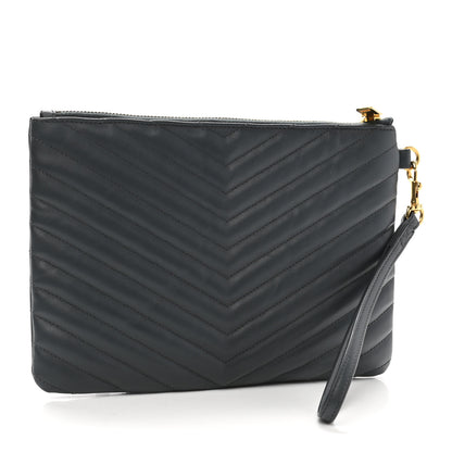 Saint Laurent Calfskin Matelasse Chevron Monogram A5 Wristlet Dark Smog 3 of 8
