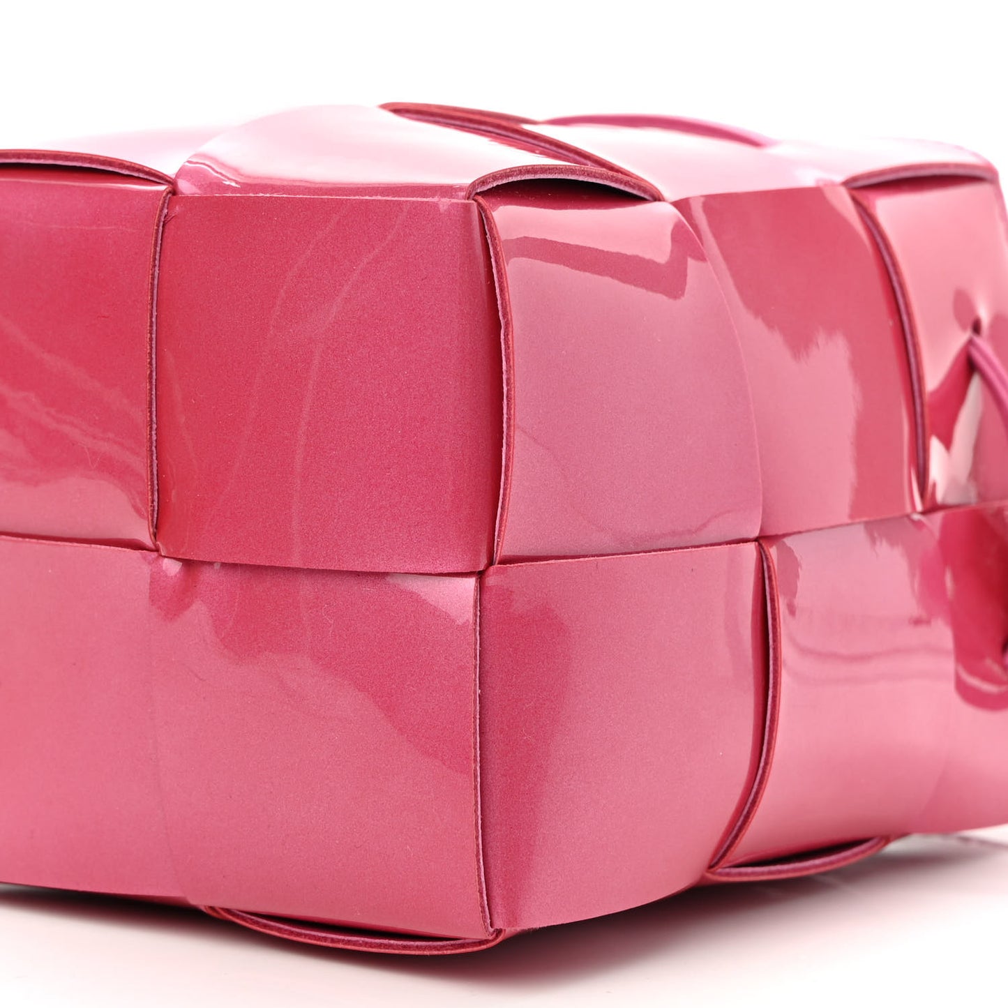 Patent Maxi Intrecciato Mini Cassette Bucket Bag Pink