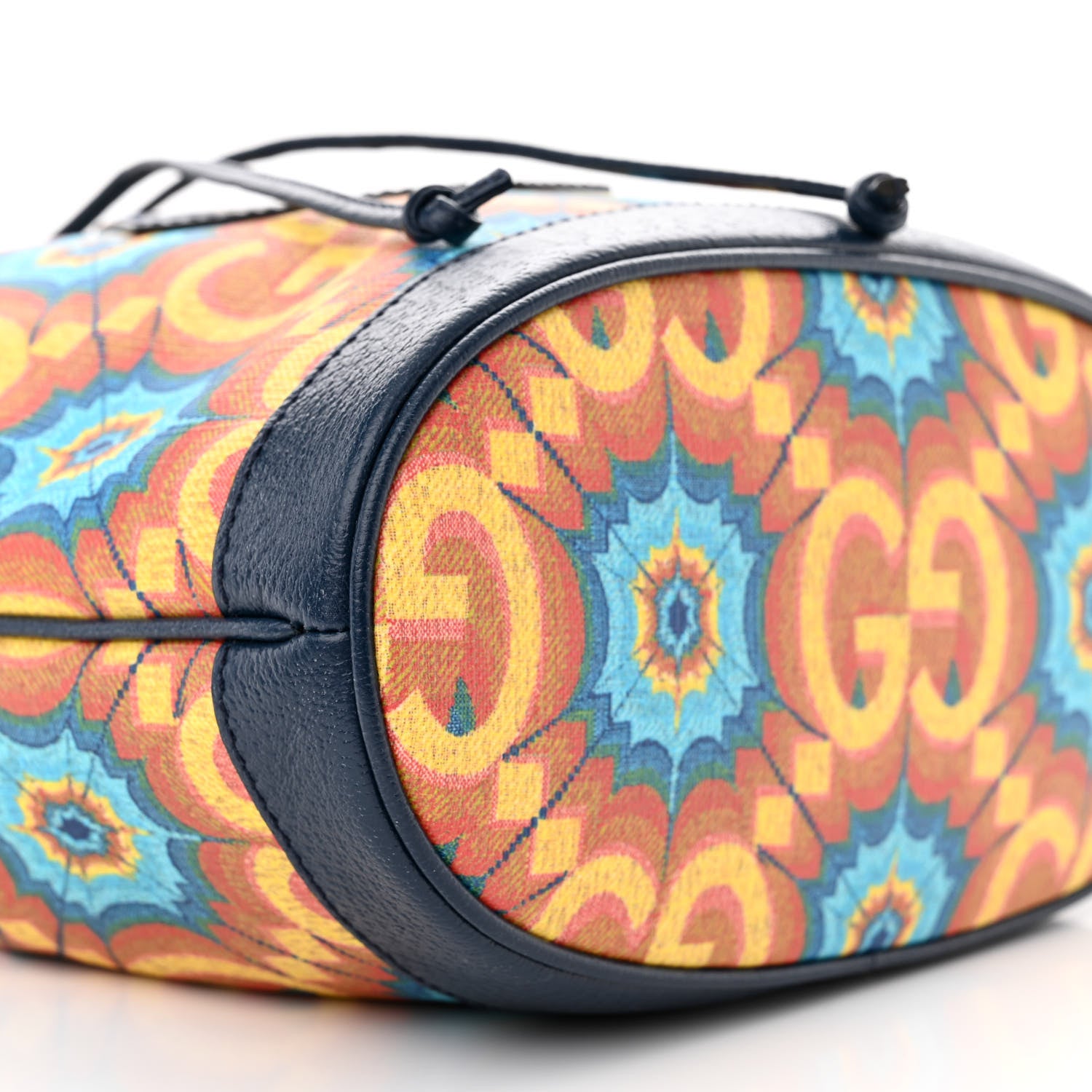 Gucci GG Supreme Kaleidoscope Calfskin Script Logo Gucci 100 Bucket Drawstring Bag Blue Orange Multicolor Blue Agata 9 of 10