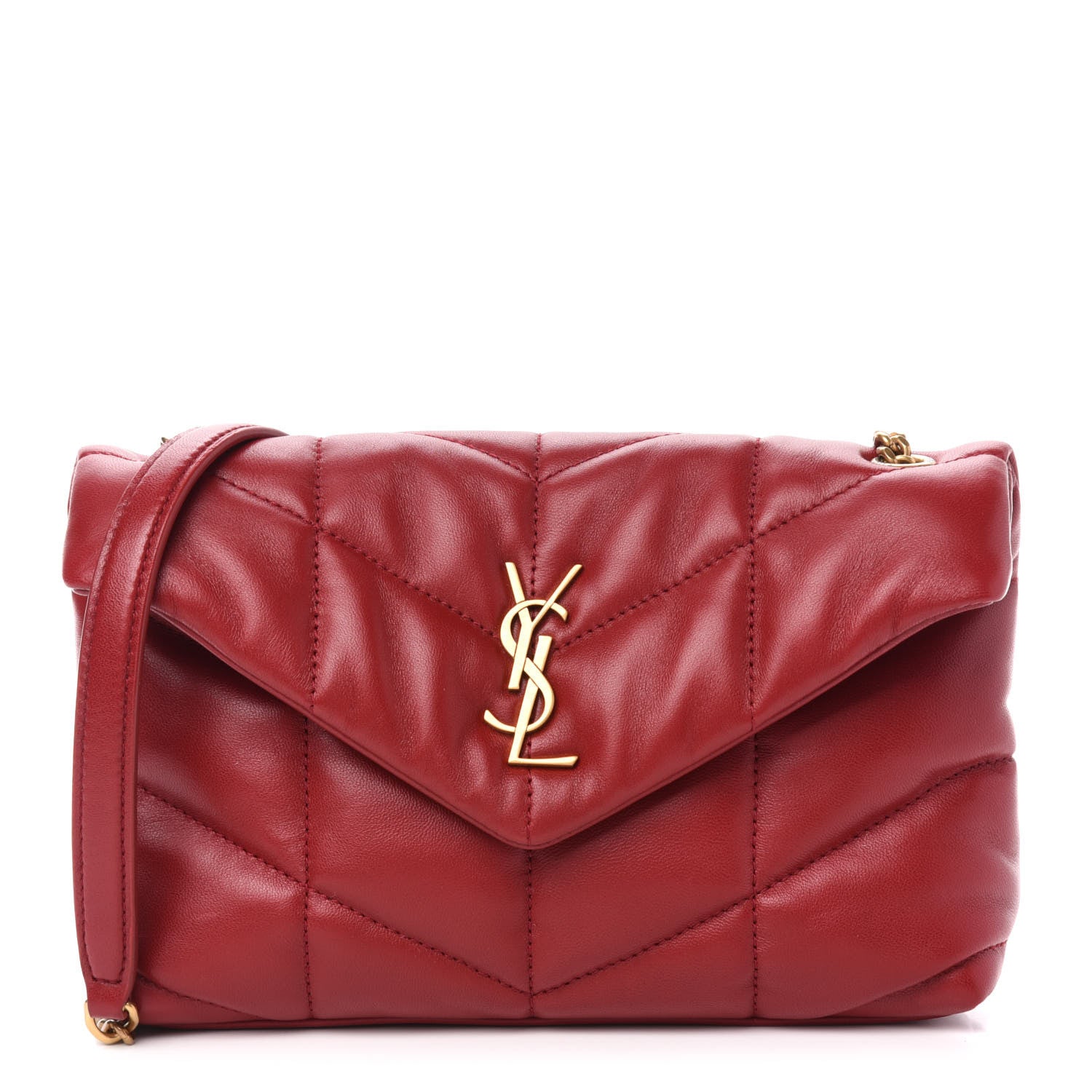 Saint Laurent Lambskin Quilted Toy Loulou Puffer Monogram Chain Satchel Red 1 of 12