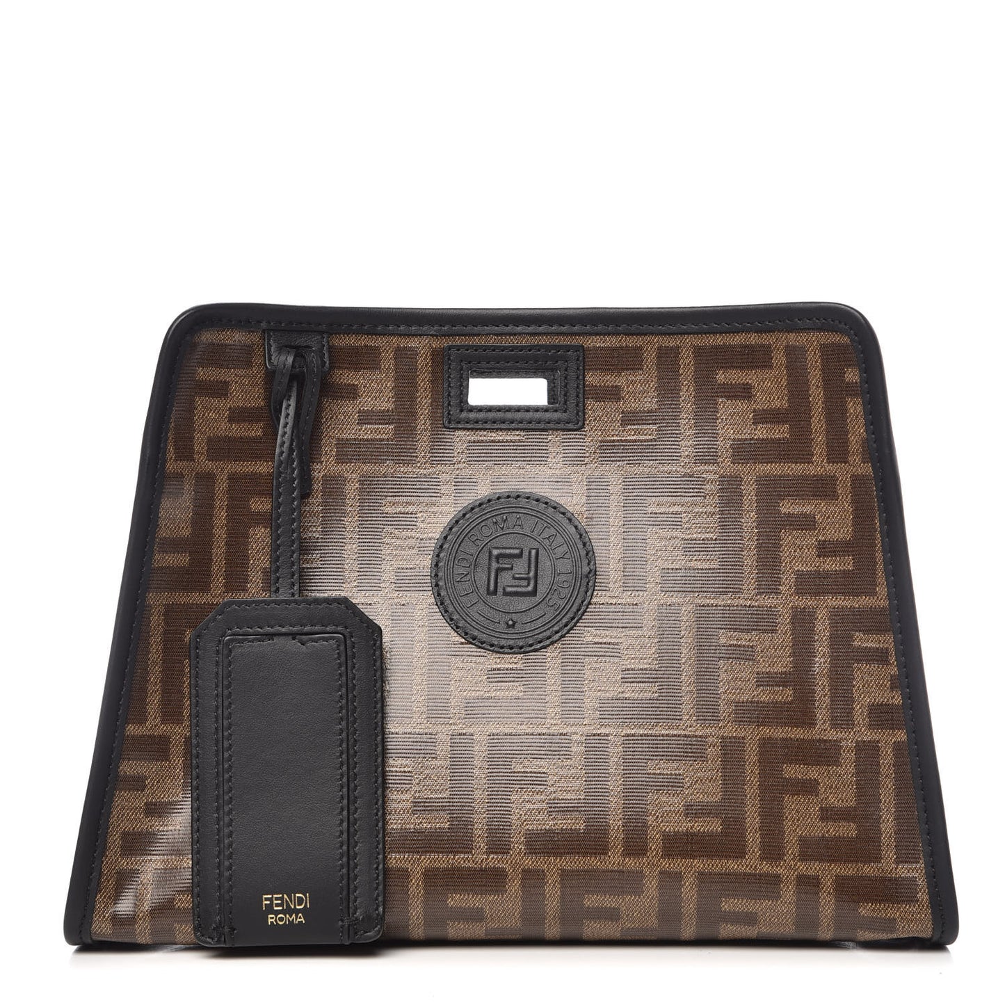 Glazed Fabric Vitello Century FF 1974 Stamp Patch Mini Peekaboo Defender Cover Mogano Panna Black