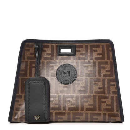 Fendi Glazed Fabric Vitello Century FF 1974 Stamp Patch Mini Peekaboo Defender Cover Mogano Panna Black 1 of 9