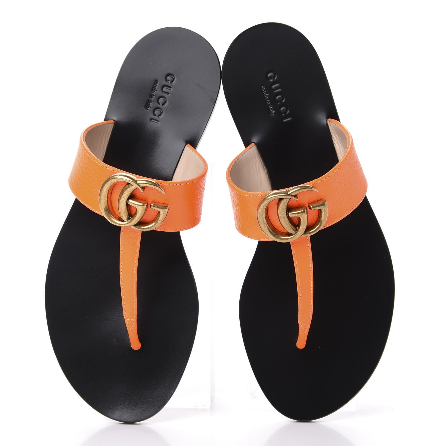 Gucci Calfskin GG Marmont Thong Sandals 35 Deep Orange 5 of 11