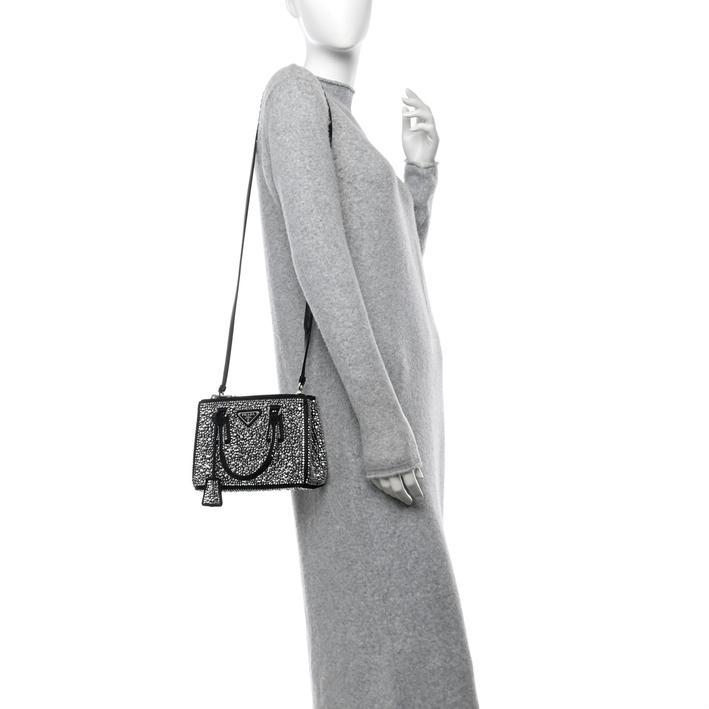 Satin Crystal Mini Galleria Double Zip Tote Metal