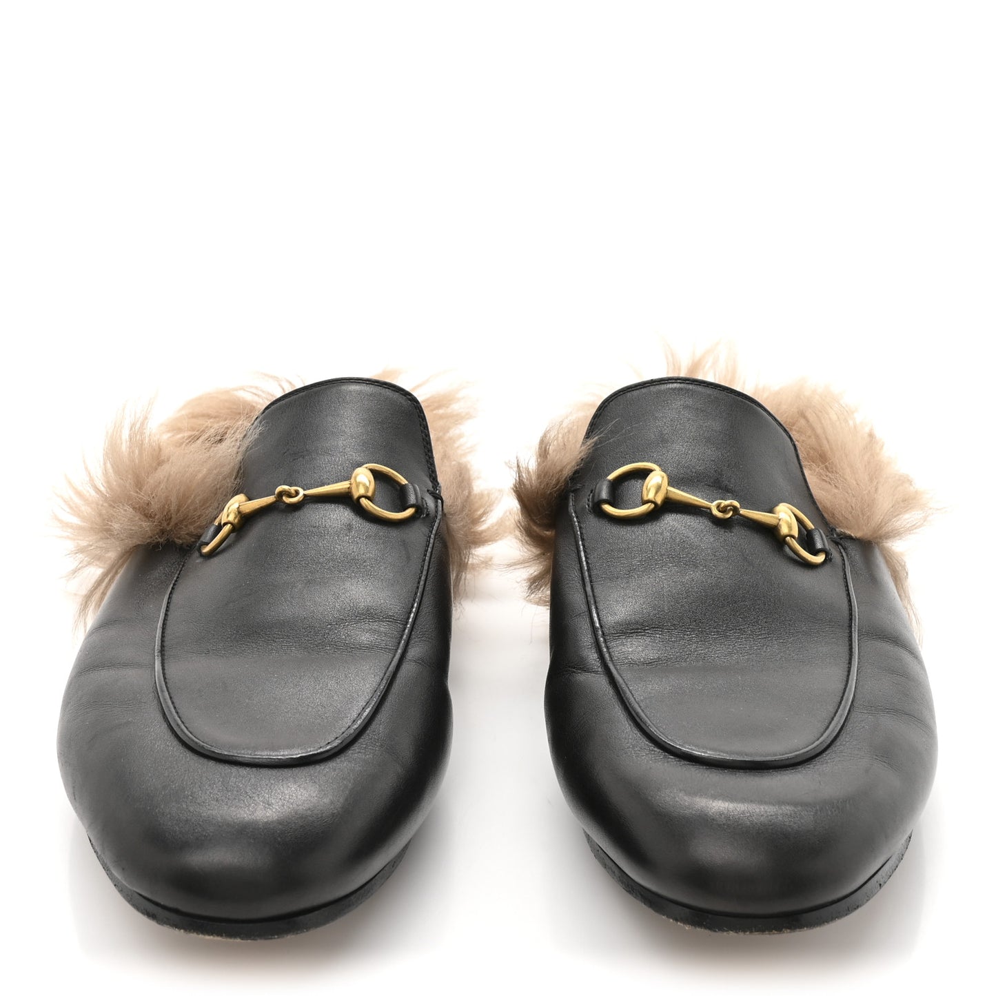 Calfskin Fur Womens Princetown Slippers 40.5 Black