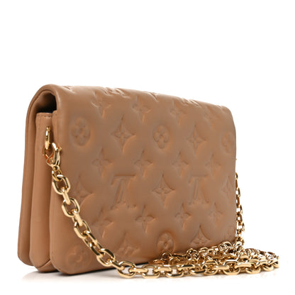 Louis Vuitton Lambskin Embossed Monogram Pochette Coussin Camel 2 of 10