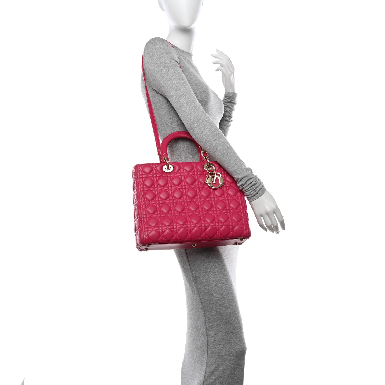 Christian Dior Lambskin Cannage Large Lady Dior Fuchsia 2 of 15
