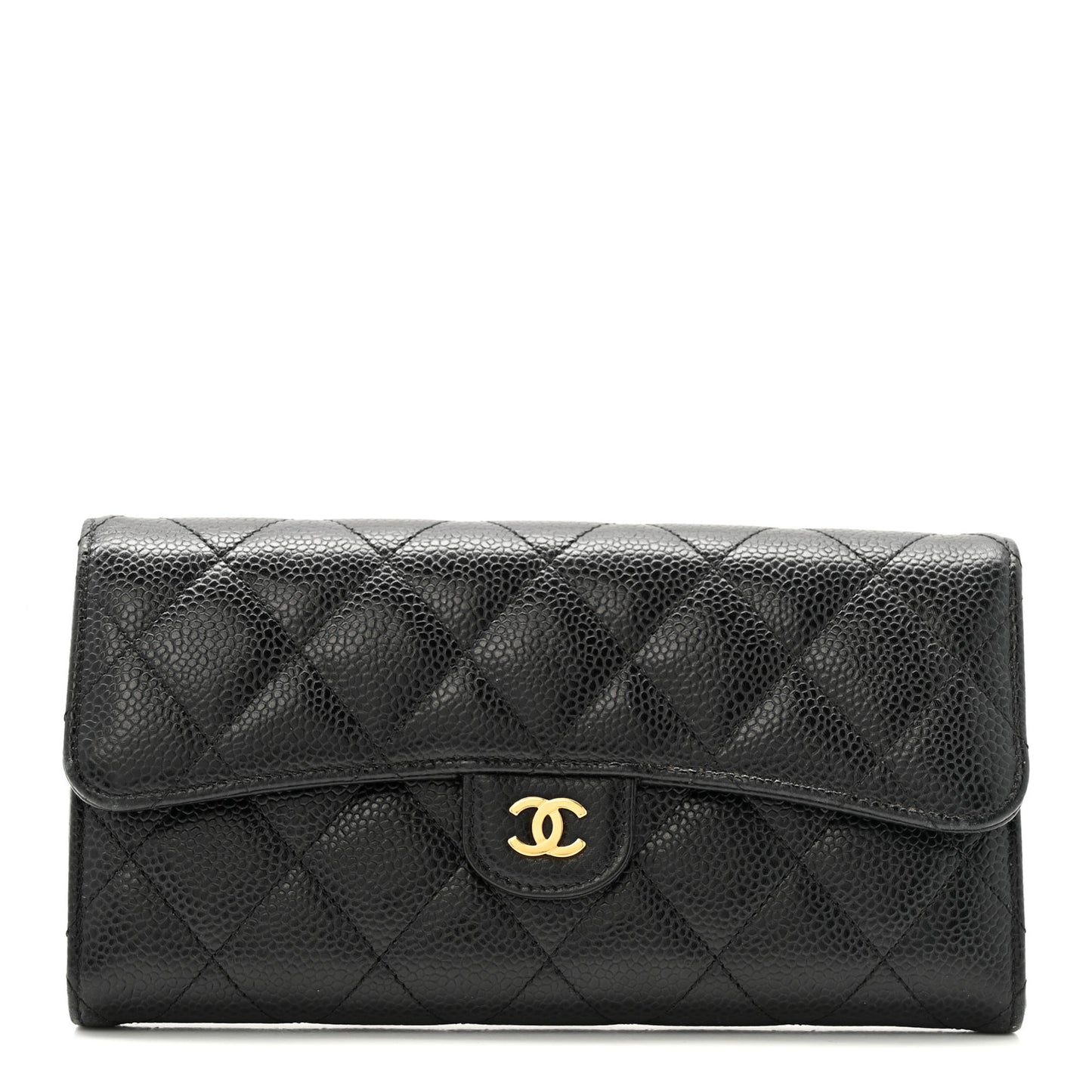 Caviar Quilted Large Gusset Flap Wallet Black