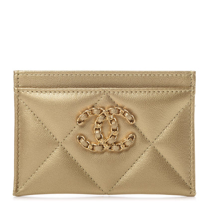 Chanel Metallic Goatskin Quilted Chanel 19 Card Holder Gold 1 of 9