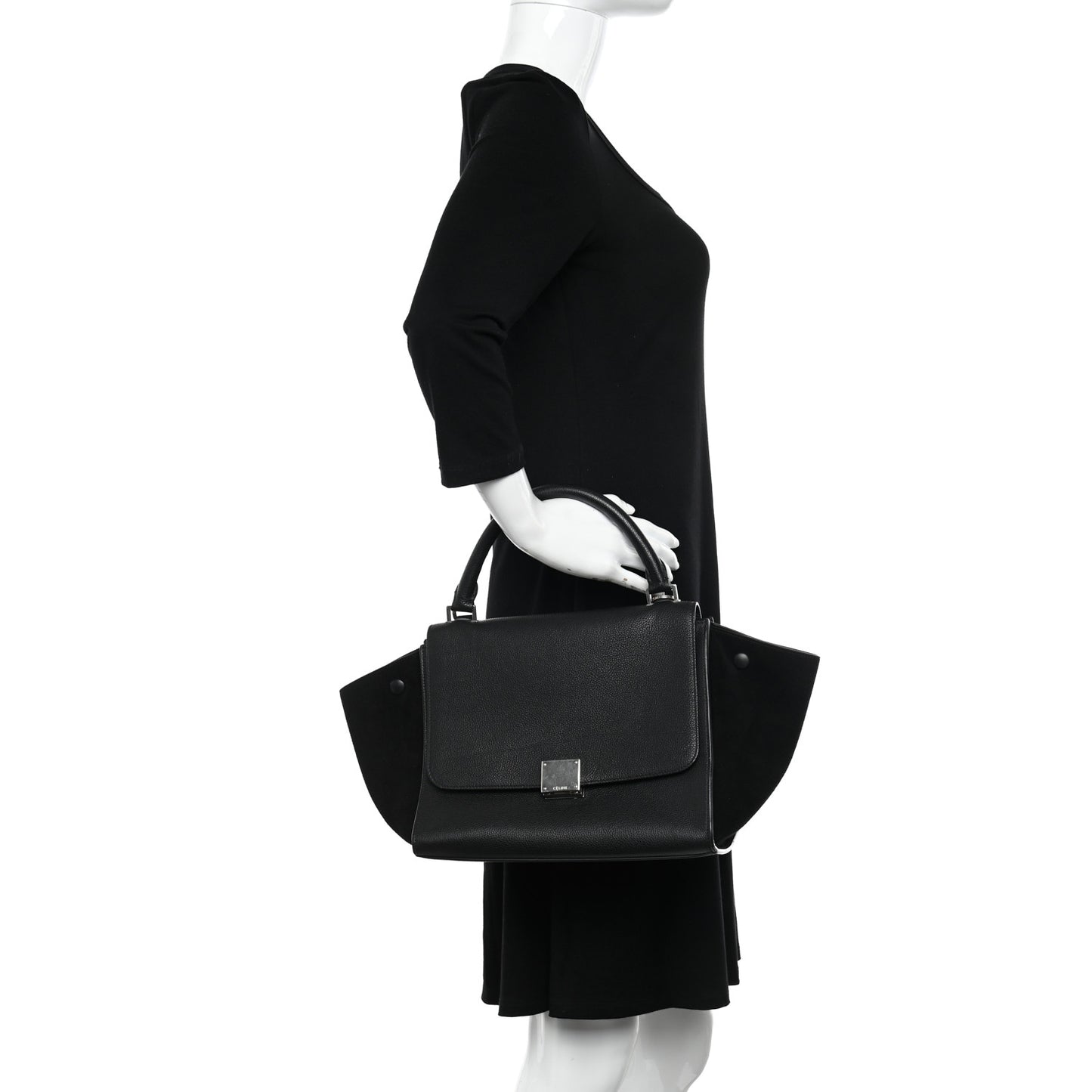 Drummed Calfskin Suede Small Trapeze Black