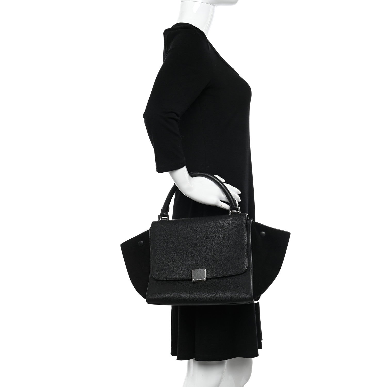 Celine Drummed Calfskin Suede Small Trapeze Black 2 of 10