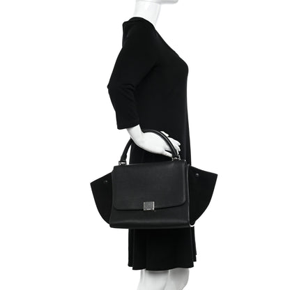 Celine Drummed Calfskin Suede Small Trapeze Black 2 of 10