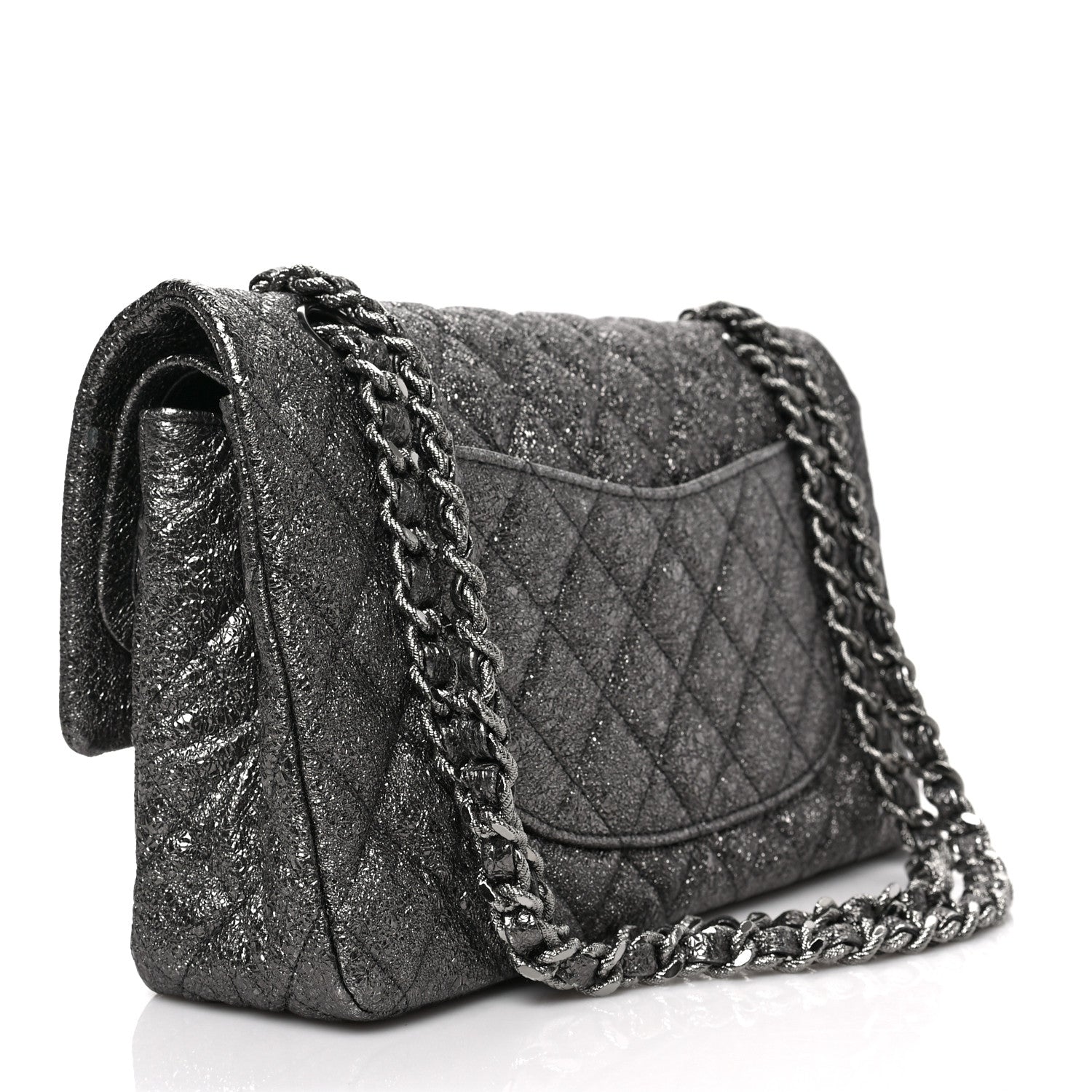 Chanel Metallic Crackled Calfskin Medium Double Flap Argent Fonce 3 of 8