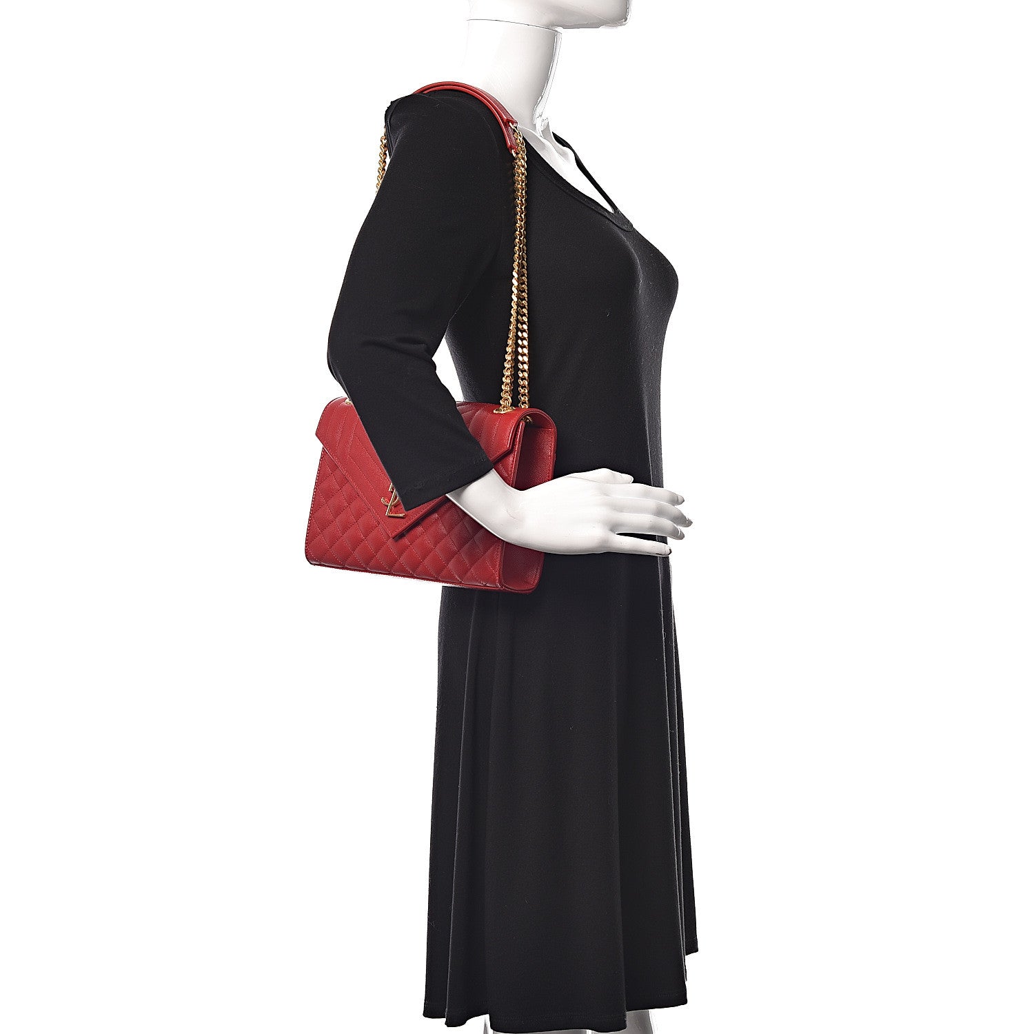 Saint Laurent Grain De Poudre Textured Mixed Matelasse Triquilt Medium Monogram Satchel New Red 2 of 12