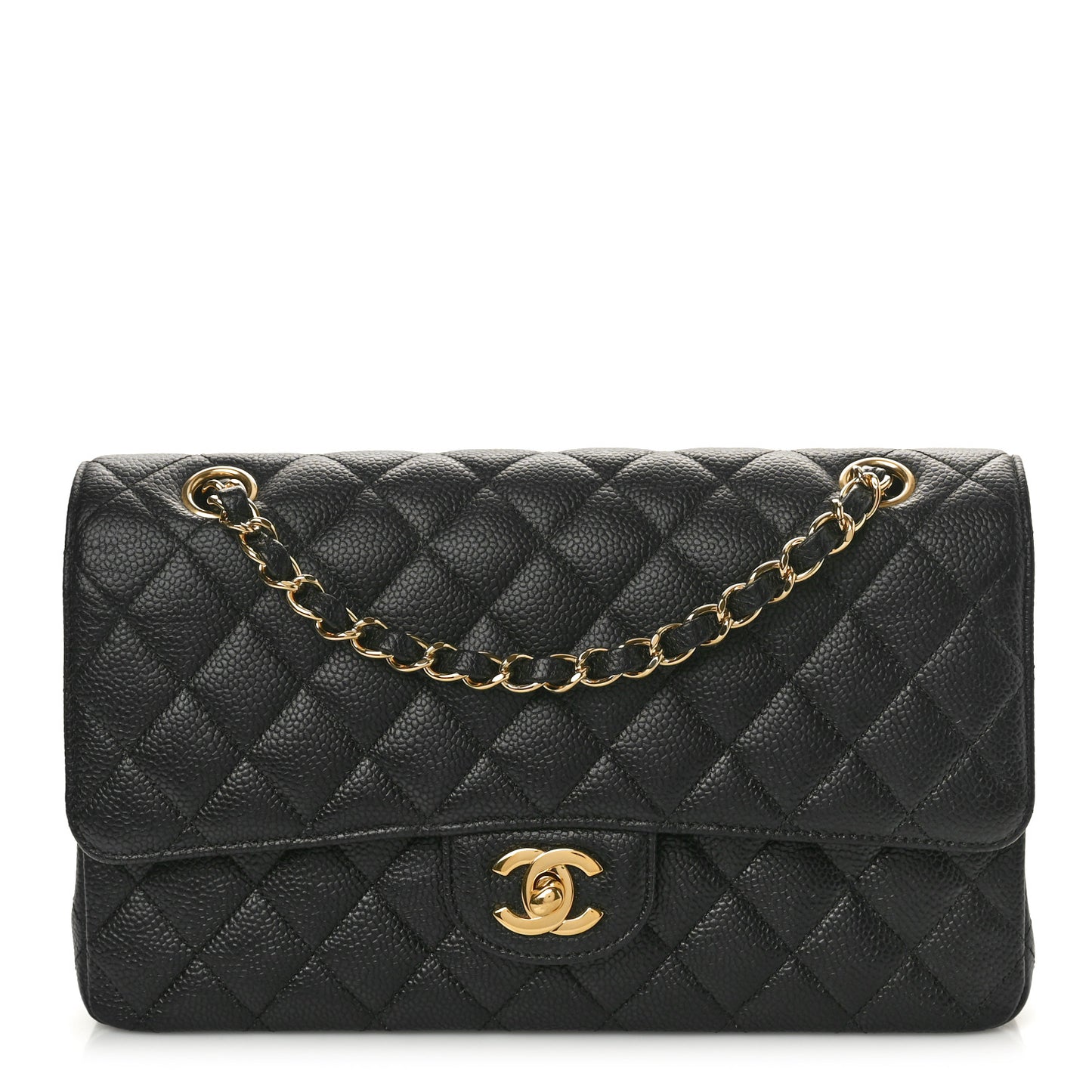 Caviar Quilted Medium Double Flap Black