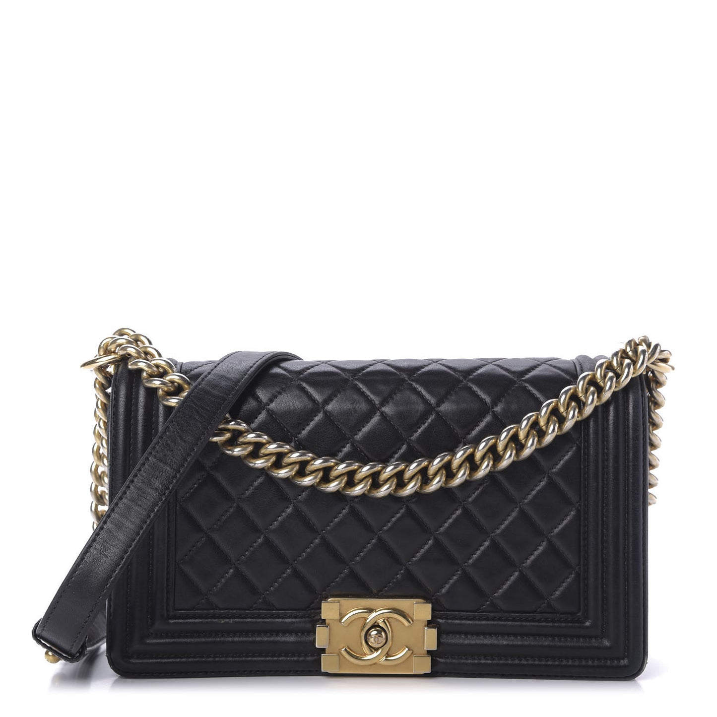 Lambskin Quilted Medium Boy Flap Dark Navy