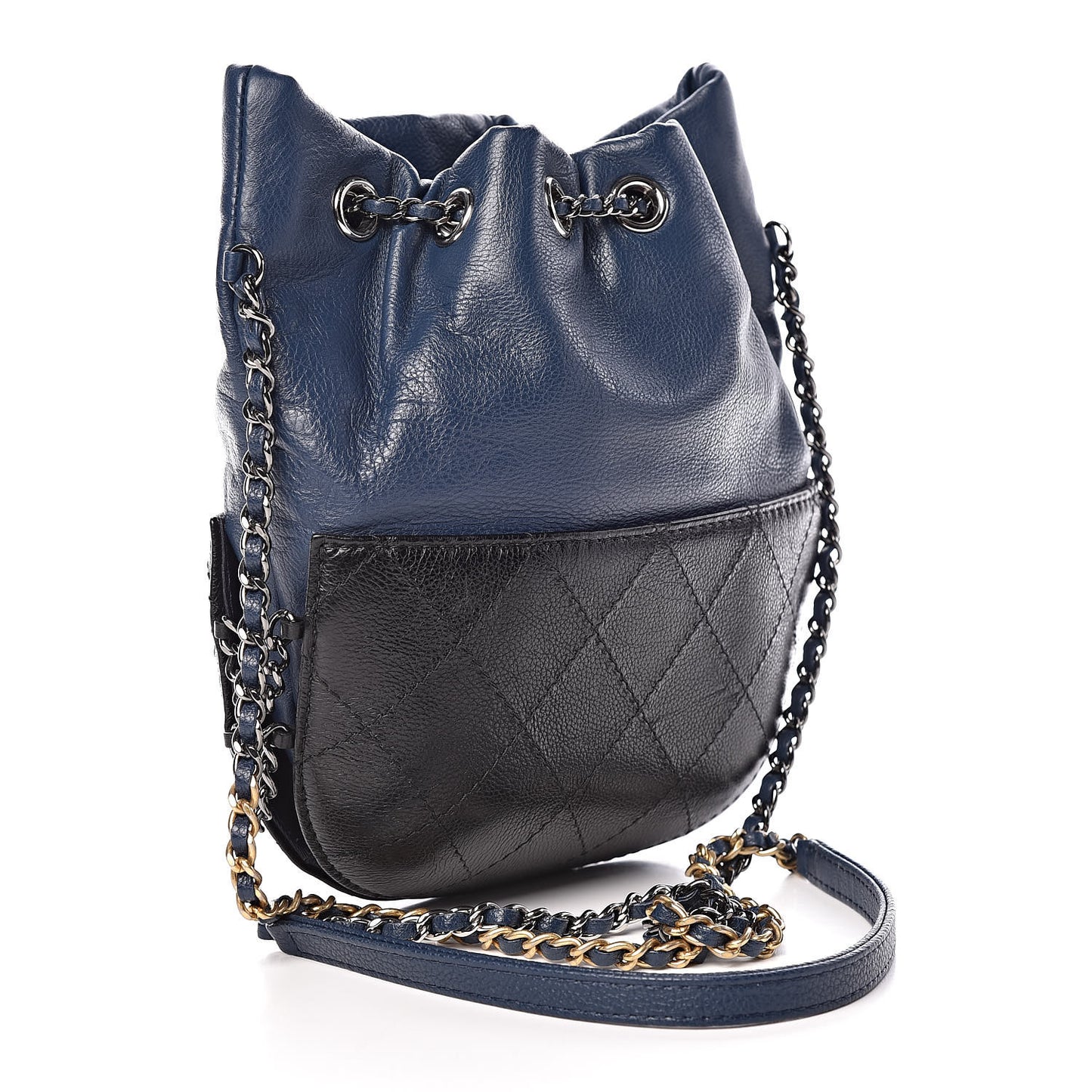 Calfskin Quilted Small Gabrielle Bucket Navy Blue Black