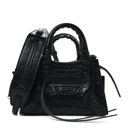 Balenciaga Semi Shiny Calfskin Crocodile Embossed Neo Classic Black Hardware Nano City Crossbody Black 1 of 8