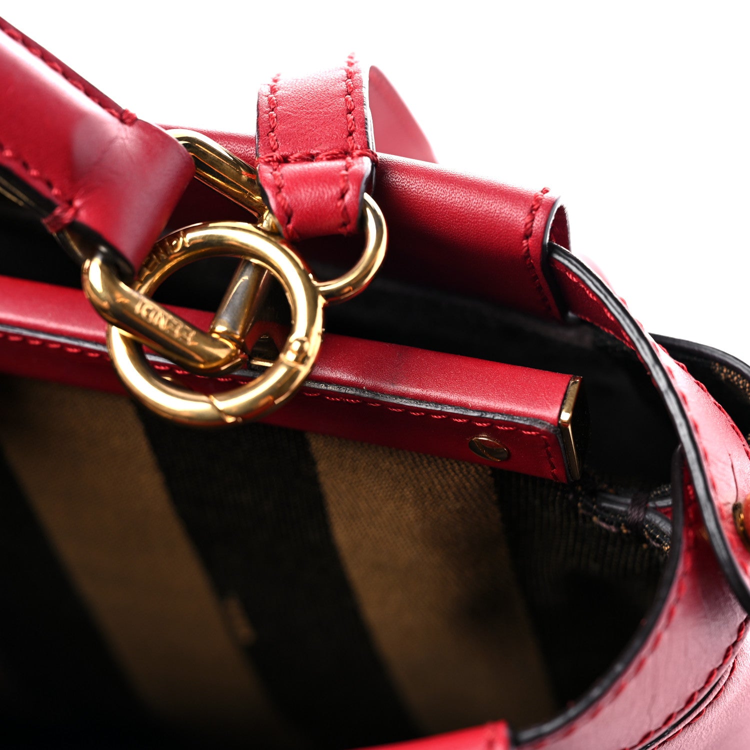 Fendi Vitello Morgan Fabric Jacquard Pequin Medium Peekaboo Iconic Satchel Mattone Tobacco Black 14 of 25