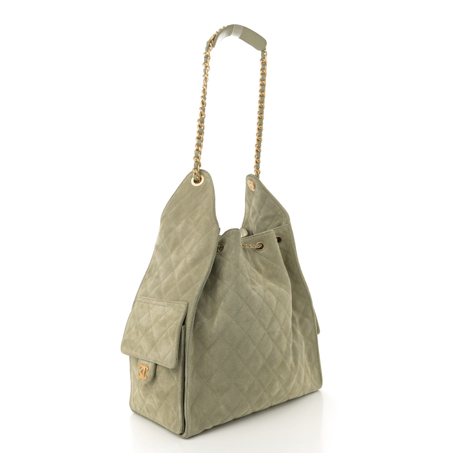 Chanel Suede Quilted Medium Chanel 25 Handbag Khaki 3 of 10