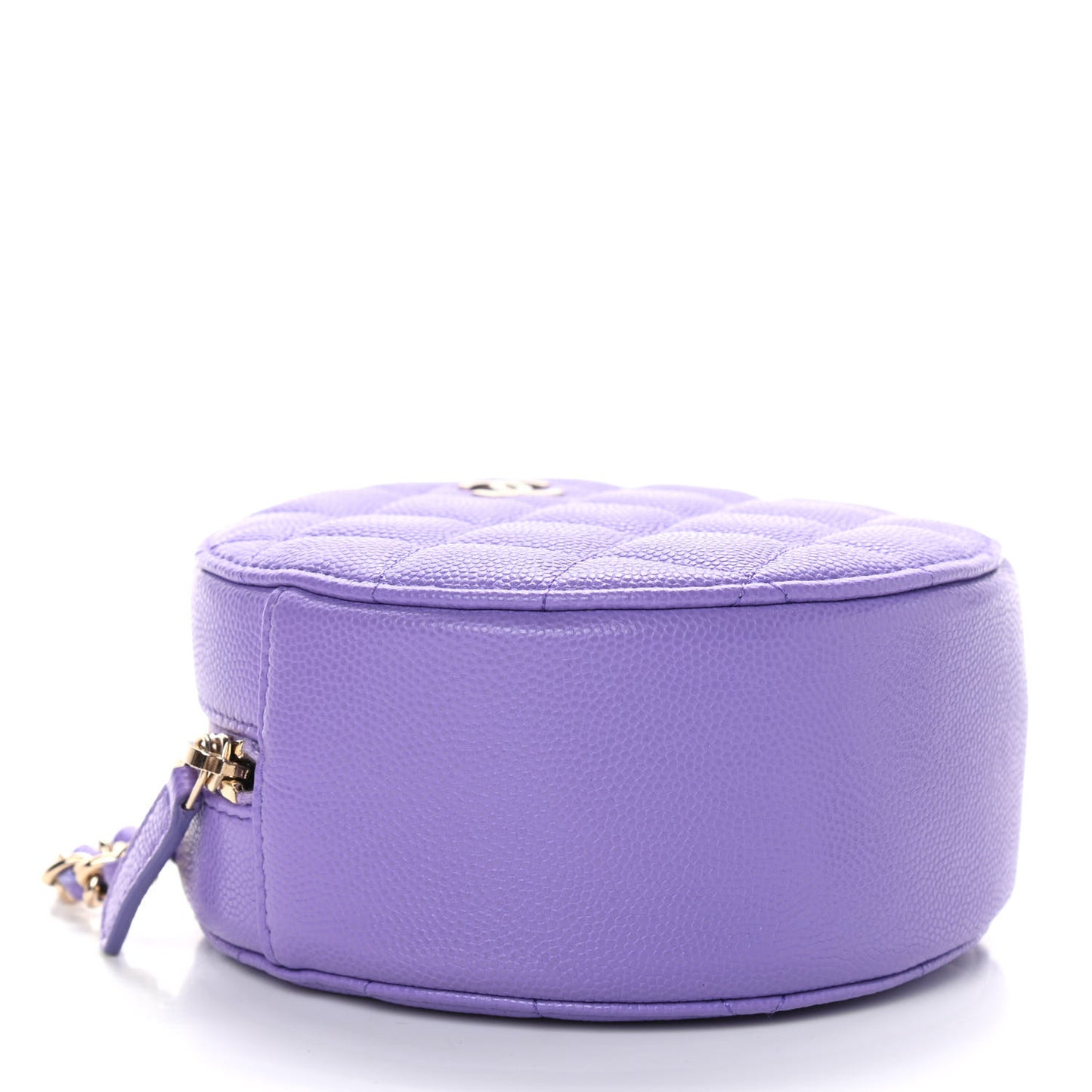 Caviar Quilted Round Clutch With Chain Purple