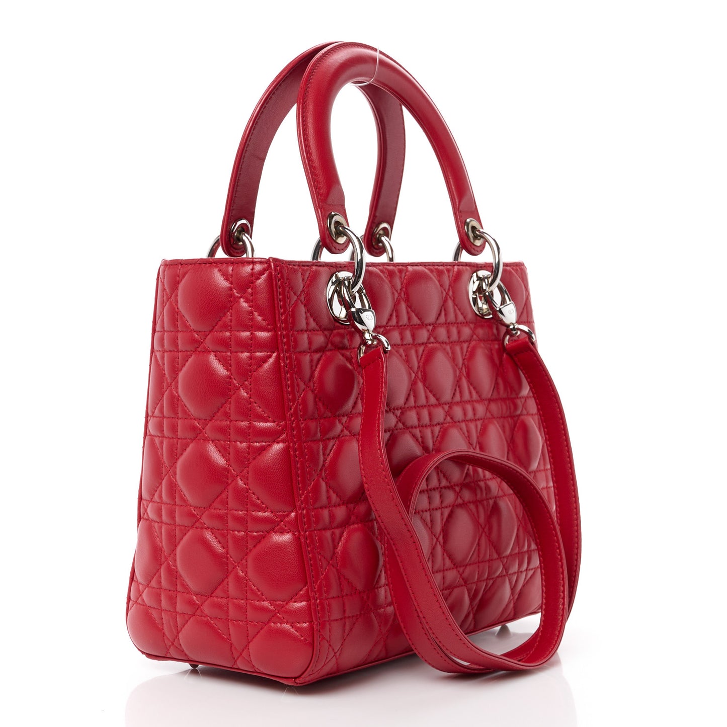 CHRISTIAN DIOR Lambskin Cannage Medium Lady Dior Red