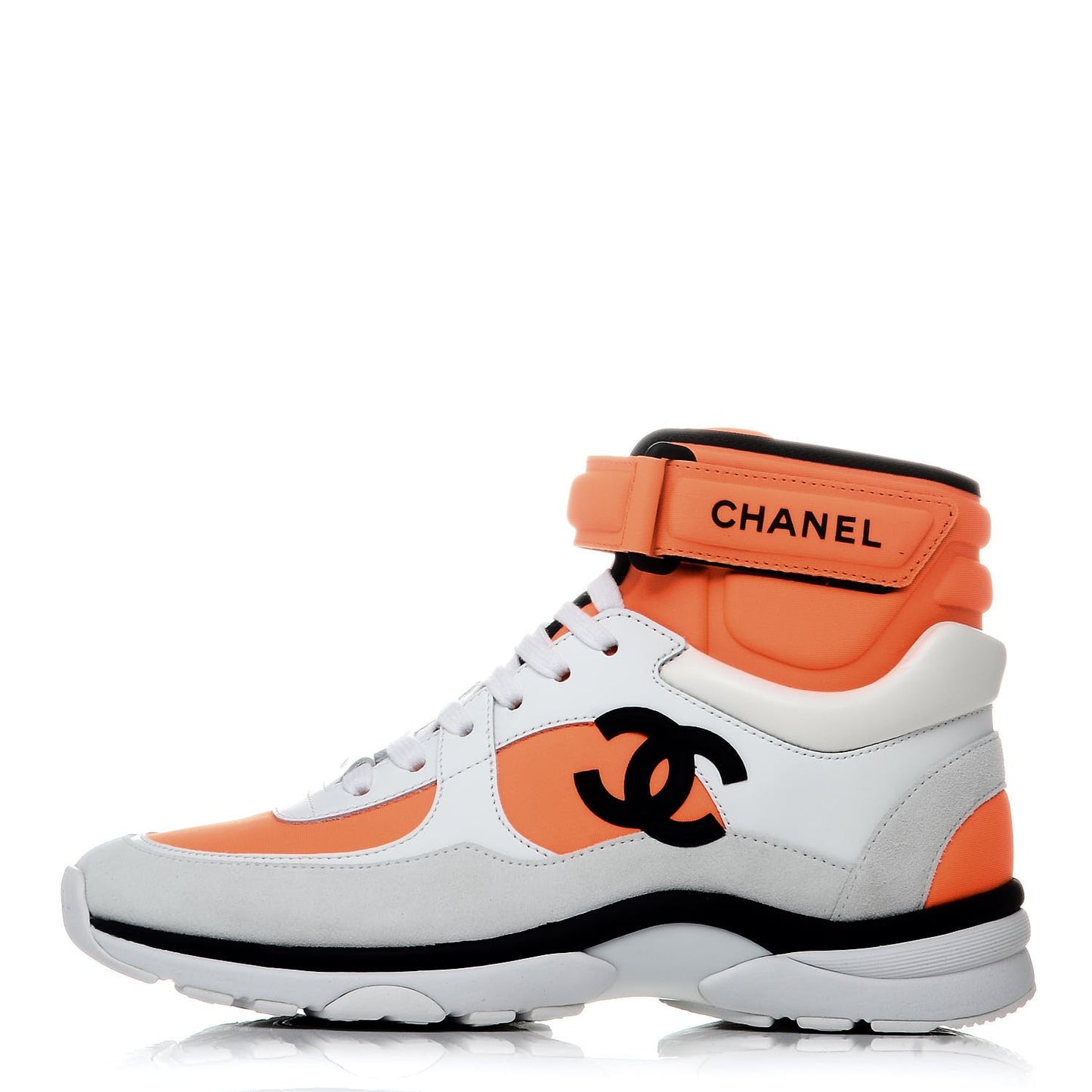Suede Calfskin Lambskin Neoprene High Top CC Sneakers 36 White Fluo Orange