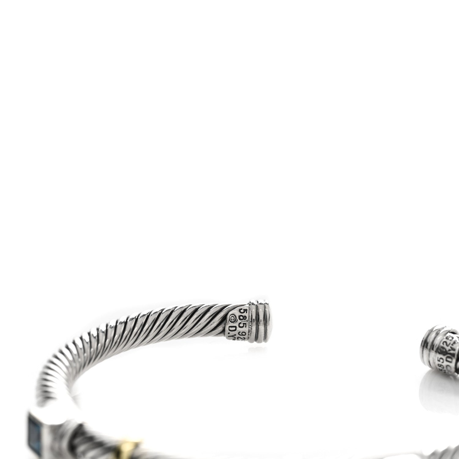 David Yurman Sterling Silver 14K Yellow Gold Blue Topaz Iolite 5mm Cable Renaissance Cuff Bracelet 3 of 3