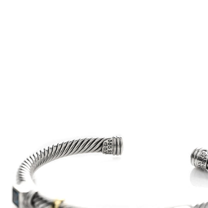 David Yurman Sterling Silver 14K Yellow Gold Blue Topaz Iolite 5mm Cable Renaissance Cuff Bracelet 3 of 3