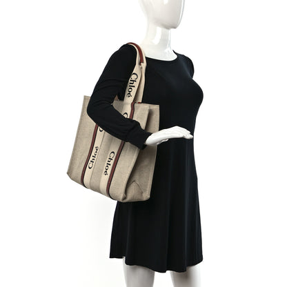 Chloe Cotton Calfskin Large Woody Ribbon Tote White Brown 2 of 10