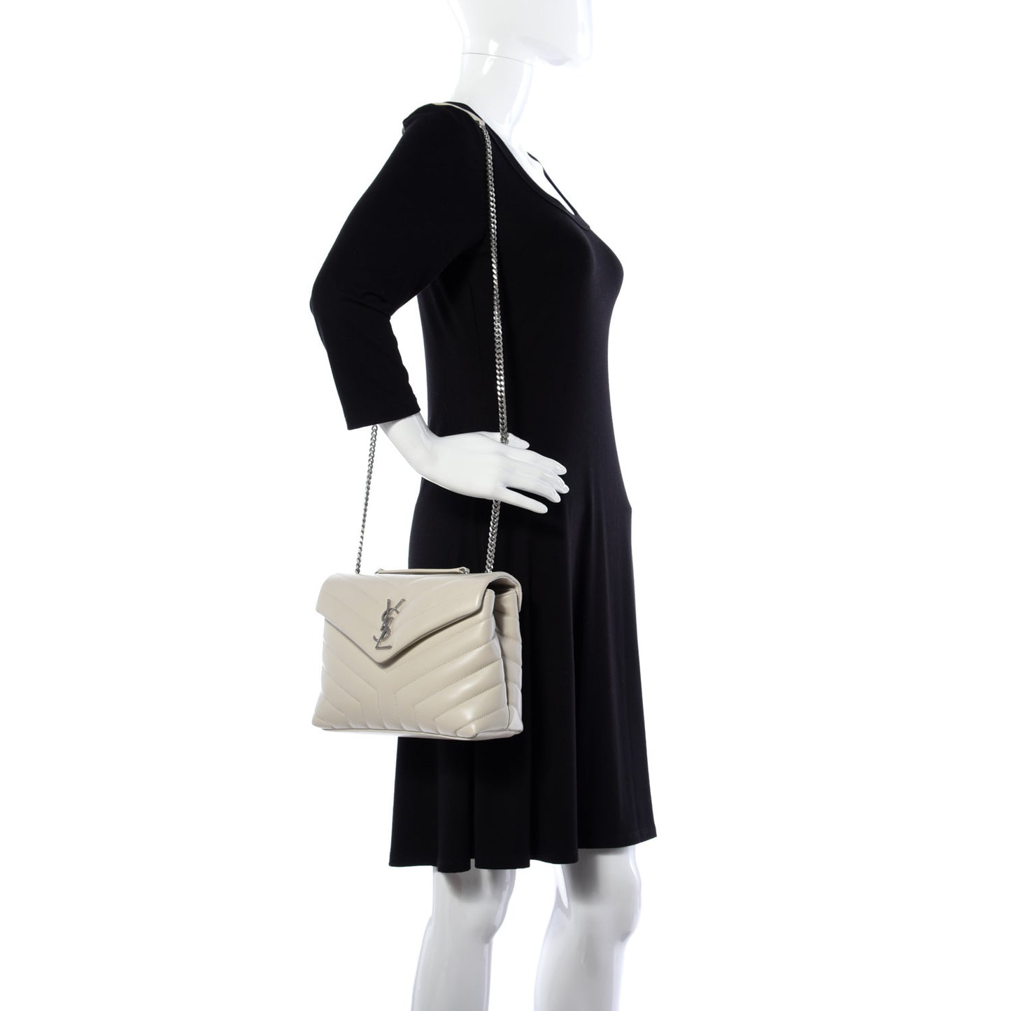 Calfskin Y Quilted Monogram Small Loulou Chain Satchel Ivory