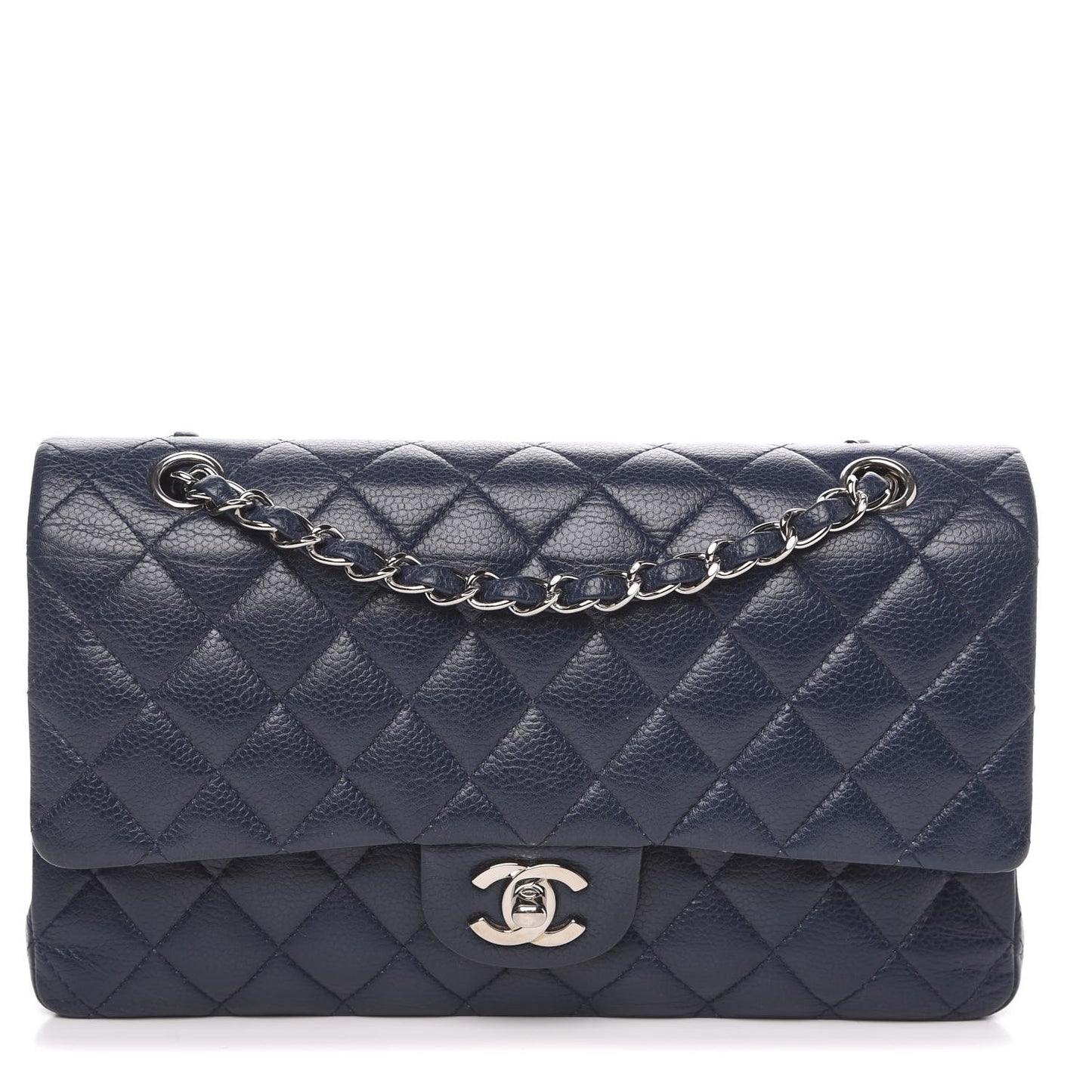Caviar Quilted Medium Double Flap Navy