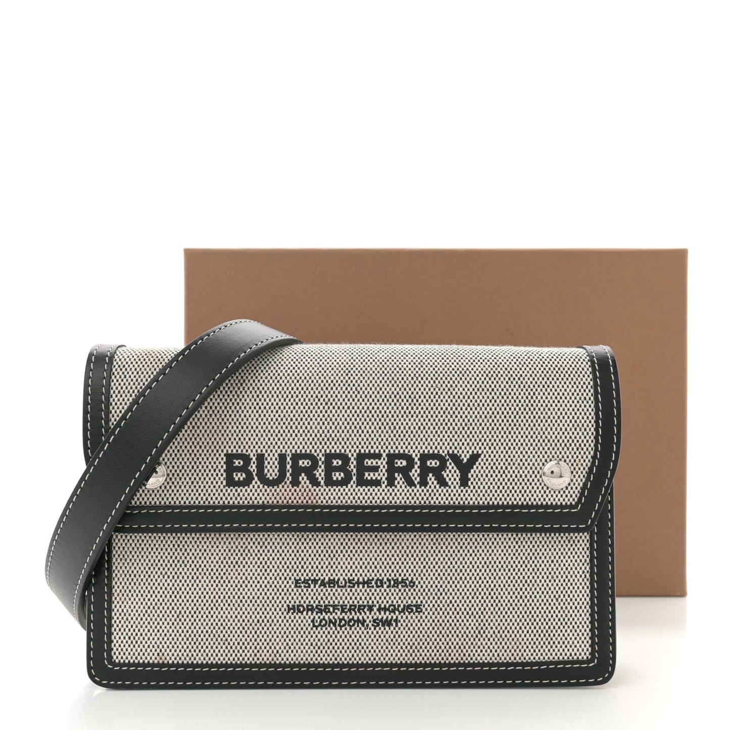 Cotton Canvas Horseferry Print Crossbody Black