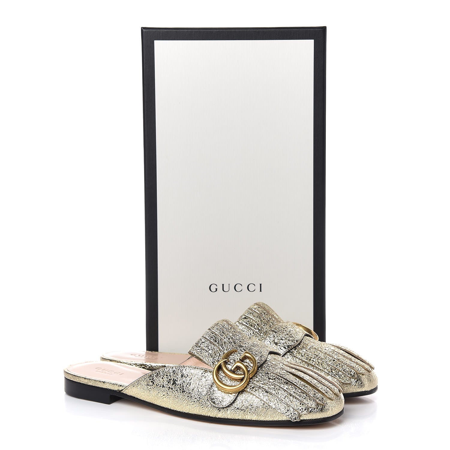 Gucci Galassia Womens GG Marmont Fringe Slippers 38.5 Platino 8 of 8