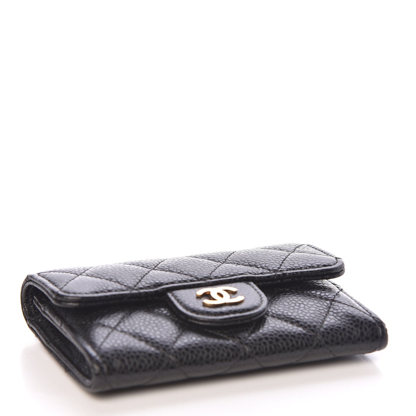 Caviar Quilted Flap Card Holder Black