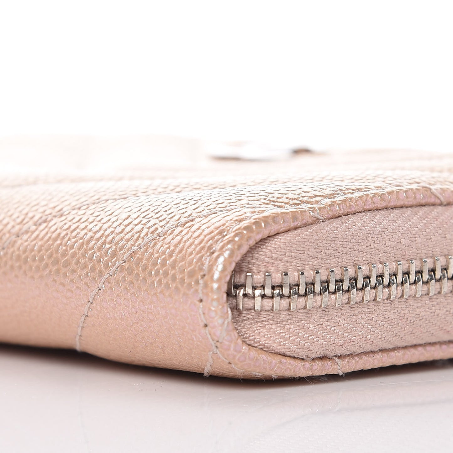 Metallic Caviar Chevron Quilted Zip Around Coin Purse Light Gold